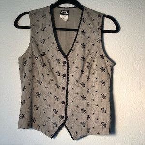 Vintage Judy Knapp bow-patterned scalloped vest with tie back